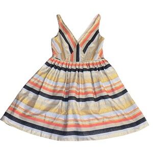 J Crew Cotton Blend Gold Metallic Denim Stripe Party Dress with Pockets